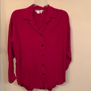 Red silk long sleeve button up blouse